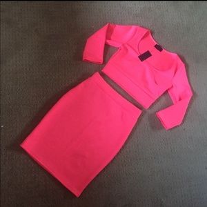 Hot Miami styles neon pink crop top and skirt
